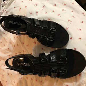 AEROSOLES | Black Vegan Leather Strappy Heel 7M